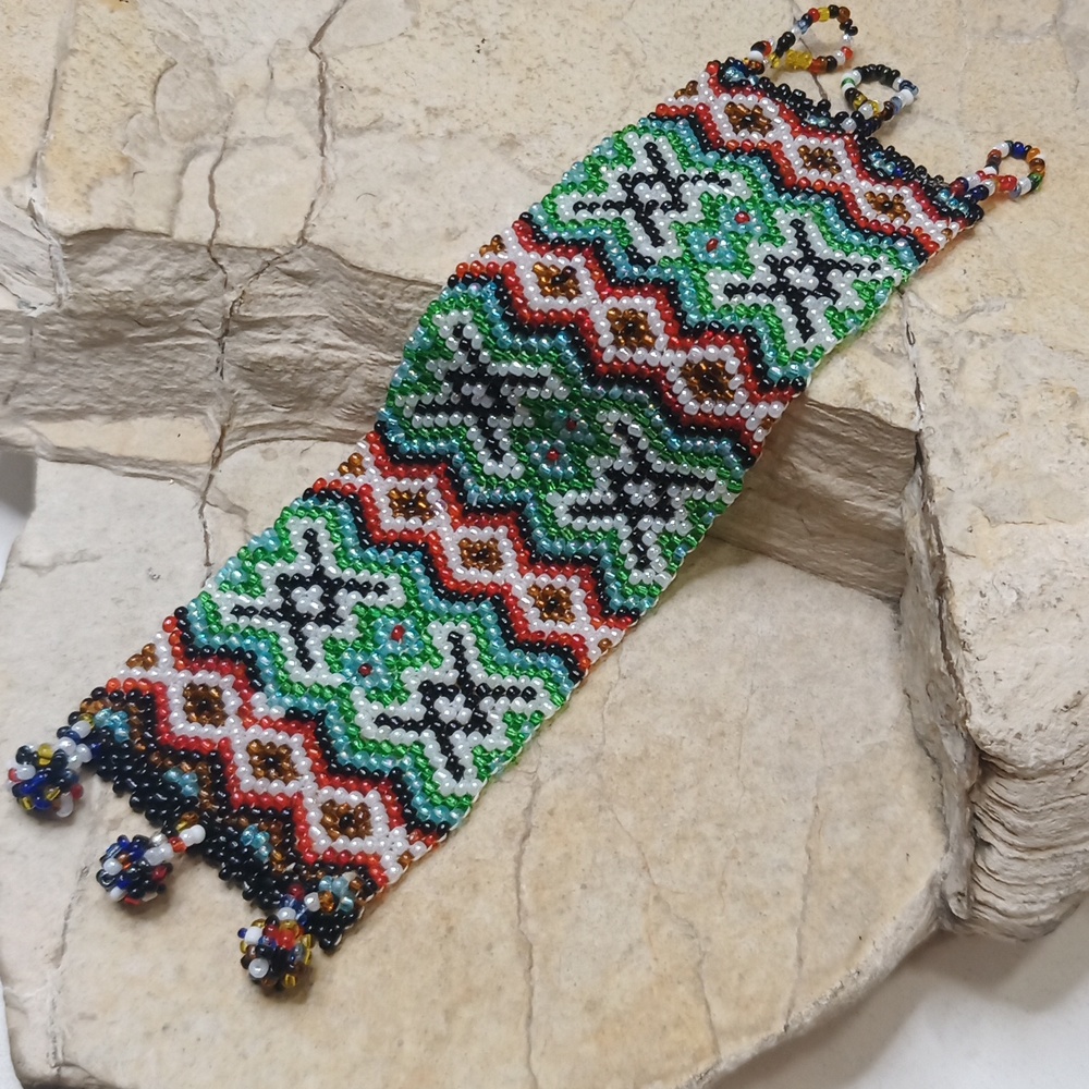 Native seed bead 2" wide bracelet 7"